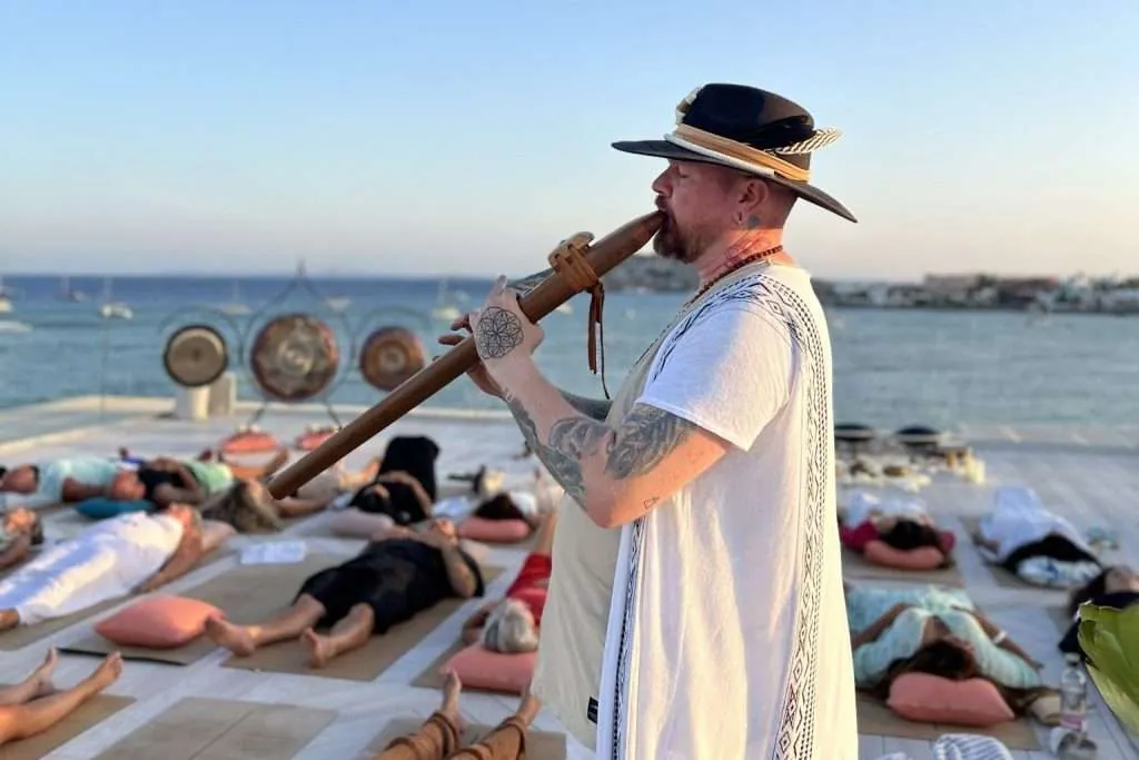 sound bath on the rooftop of Nobu Hotel Ibiza Bay flute