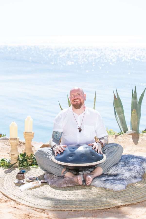 playing handpan in ibiza