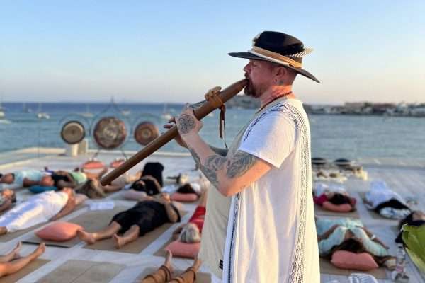 sound bath on the rooftop of Nobu Hotel Ibiza Bay flute