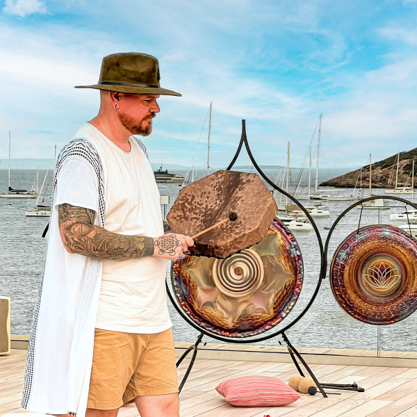 shamanic drumming sound healing sound bath on the rooftop of Nobu Hotel Ibiza Bay