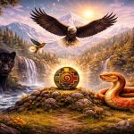 Andean medicine wheel the snake, jaguar, hummingbird and eagle